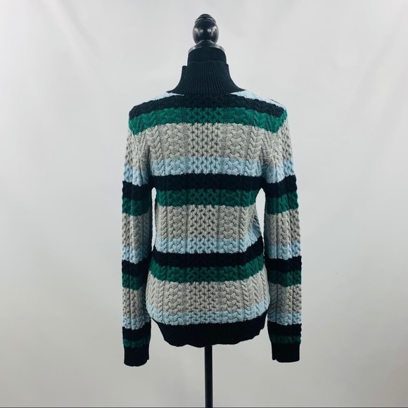 1901 Blue Green Black Gray Striped Sweater - Picture 7 of 8